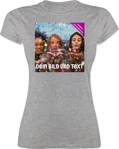 Shirt Damen - Foto eigenem - Fotogeschenk I Geschenk Bild personalisiert I Geschenk mit Bild I Custom Photo - L - Grau meliert - selber Bedruckte t-Shirts muttertagsgeschenk Tshirt selbst drucken von Geschenk mit Namen personalisiert by Shirtracer