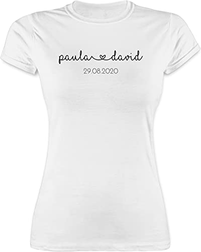 Shirt Damen - Hochzeit - Partner Jahrestag Datum Hochzeitstag Verlobung - M - Weiß - personalisierte Geschenke hochzeitsgeschenk Paar Shirts hochzeitsgeschenke Paare t-Shirt Personalisieren von Geschenk mit Namen personalisiert by Shirtracer