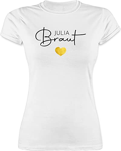 Shirt Damen - JGA Junggesellenabschied Frauen - Braut - Name Herz - L - Weiß - Tshirt Bachelorette Frau jungesellenenabschied t t-Shirt polter personalisierte jungesellinnenabschied von Geschenk mit Namen personalisiert by Shirtracer