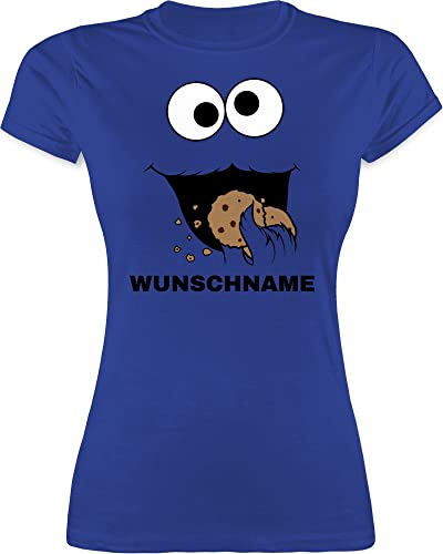 Shirt Damen - Karneval Fasching - Keks Monster Kostüm mit Name - XL - Royalblau - Tshirt krümel t-Shirt t Oberteil Oberteile Frauen Rundhals Shirts Tshirts für faschingst-Shirt Karnevals Cookie von Geschenk mit Namen personalisiert by Shirtracer