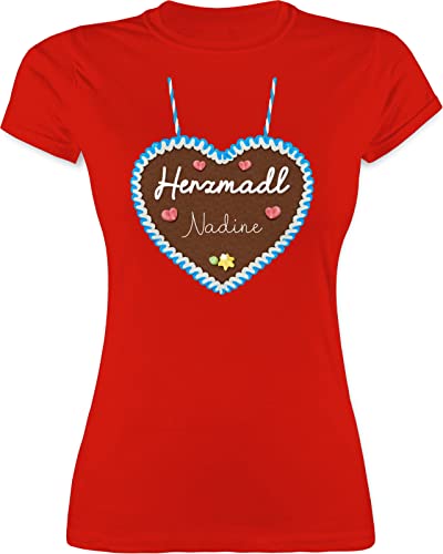 Shirt Damen - Kompatibel Oktoberfest - Herzmadl Lebkuchenherz - XL - Rot - Trachten Tshirt Herz trachtenshirt bayrischer Abend lebkuchenherzen t-Shirt bayrisch bayrische t-Shirts Frau Volksfest von Geschenk mit Namen personalisiert by Shirtracer