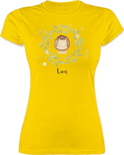 Shirt Damen - Löwen - Süßer Löwe im Blumenkranz und Name - XXL - Gelb - personalisiertes Kinder von Geschenk mit Namen personalisiert by Shirtracer