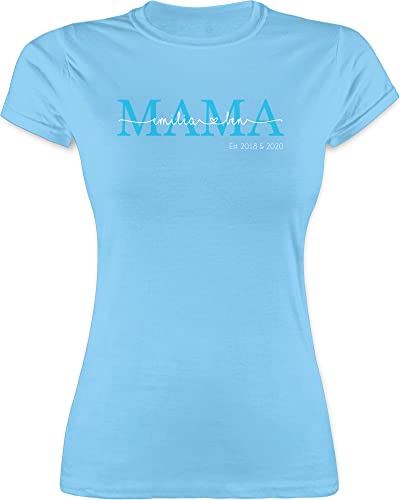Shirt Damen - Mama Kindernamen Geschenk Geburtstag - L - Hellblau - Geschenke für mütter Tshirt zum Muttertag Mutti Mami t-Shirt muttertagsgeschenk von Sohn muttertagsgeschenke mom est t schirts von Geschenk mit Namen personalisiert by Shirtracer