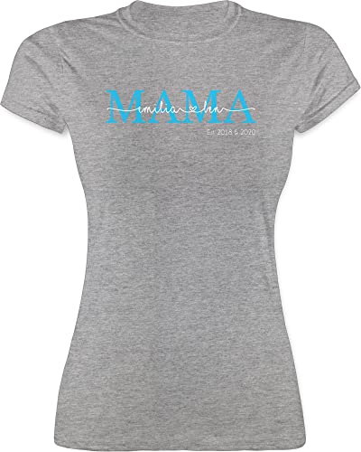 Shirt Damen - Muttertag - Mama Kindernamen Geschenk Geburtstag - L - Grau meliert - muttertags Tshirt t-Shirt für mütter motherday Gift Kinder t-Shirts Oberteil personalisierte Mami von Geschenk mit Namen personalisiert by Shirtracer