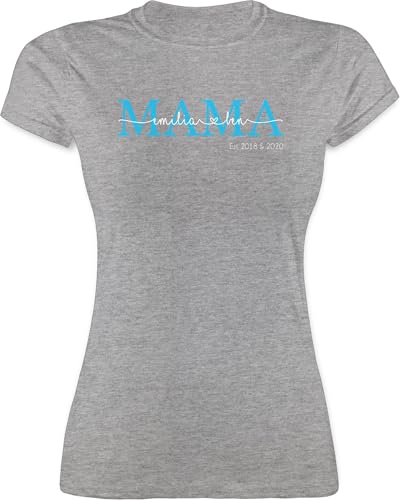 Shirt Damen - Mama Kindernamen Geschenk Geburtstag - S - Grau meliert - Geschenke für mütter Tshirt zum Muttertag Mutti Mami t-Shirt muttertagsgeschenk von Sohn muttertagsgeschenke mom est von Geschenk mit Namen personalisiert by Shirtracer