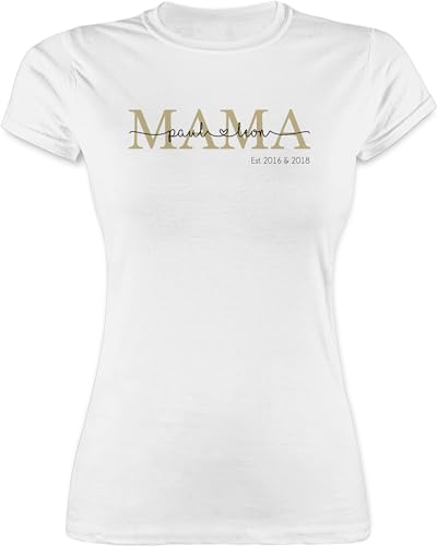 Shirt Damen - Mama mit Namen Kinder est I Geschenk Mama Muttertag I Mutti Geschenkidee Mom I Mum Geburtstag I Weihnachten - S - Weiß - Mutter & Tochter Tshirt Geschenke für mütter von Geschenk mit Namen personalisiert by Shirtracer
