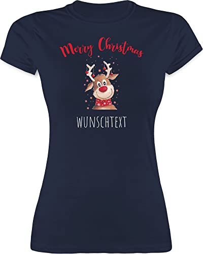 Shirt Damen - Weihnachten Geschenke - Merry Christmas Rentier mit Sternen - XL - Navy Blau - personalisierte weihnachtsshirt weihnachtsmotive Tshirt Frau weihnachtst-Shirt Weihnachts t von Geschenk mit Namen personalisiert by Shirtracer