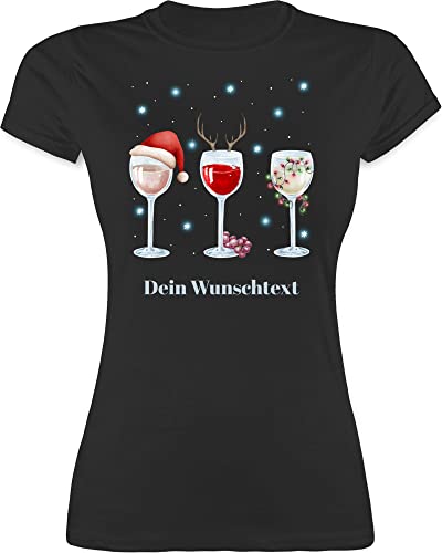 Shirt Damen - Geschenke Christmas - Weingläser Weihnachten - XXL - Schwarz - weihnachtsshirt Weihnachtszeit weinglas Tshirt weihnachtst-Shirt weihnachtlich weihnachtsmotiv tailliert von Geschenk mit Namen personalisiert by Shirtracer