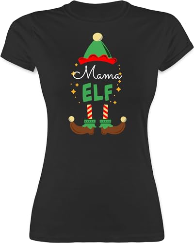 Shirt Damen - Weihnachten - Mama Elf mit Wunschtext Text Mutti - M - Schwarz - weinachts weihnachtliches Christmas Weihnachts Weinachten weihnacht Geschenke vor Name zu Frohe Personalisieren von Geschenk mit Namen personalisiert by Shirtracer