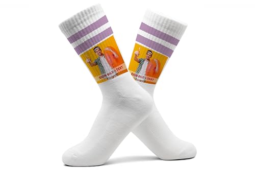 Socken mit eigenem Bild und Text Männer Tennissocken mit Foto selbst gestalten Tennissocken Beste Freunde Geschenk Herren I - 37-41 - Pastell Lila - custom made sox fotosocken bilder socks von Geschenk mit Namen personalisiert by Shirtracer