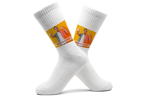 Socken mit eigenem Bild und Text Männer Tennissocken mit Foto selbst gestalten Tennissocken Beste Freunde Geschenk Herren I - 42-46 - Weiß - custom made sox fotosocken bilder socks mann größe 46 von Geschenk mit Namen personalisiert by Shirtracer