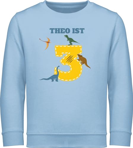 Sweater Kinder Sweatshirt Jungen Mädchen Pullover - 3. - 3 Geburtstag Dinosaurier Dino - 104 (3/4 Jahre) - Hellblau - jahre junge dritter pulli geburtstagsshirt langarm 3.geburtstag von Geschenk mit Namen personalisiert by Shirtracer