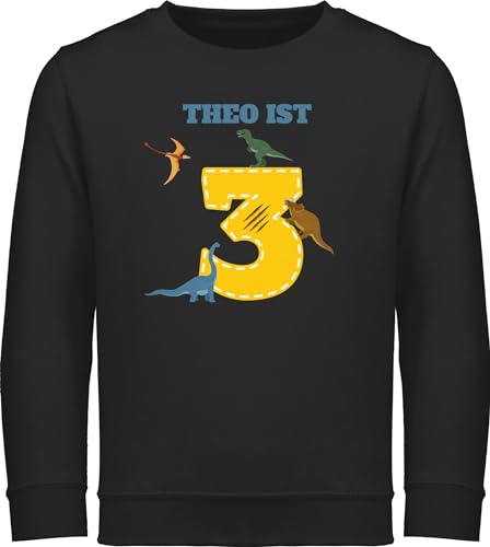 Sweater Kinder Sweatshirt Jungen Mädchen Pullover - 3. - 3 Geburtstag Dinosaurier Dino - 104 (3/4 Jahre) - Schwarz - jahre junge dritter pulli geburtstagsshirt langarm 3.geburtstag von Geschenk mit Namen personalisiert by Shirtracer