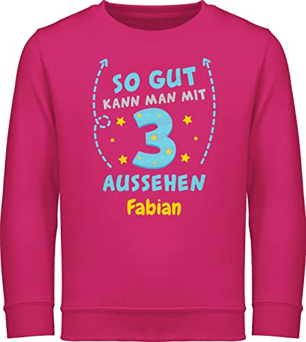 Sweater Kinder Sweatshirt Jungen Mädchen Pullover - 3. Geburtstag - So gut kann Man mit 3 Aussehen - bunt wie gemalt - 104 (3/4 Jahre) - Fuchsia - Jahre Name DREI Birthday zum alt personalisierte von Geschenk mit Namen personalisiert by Shirtracer