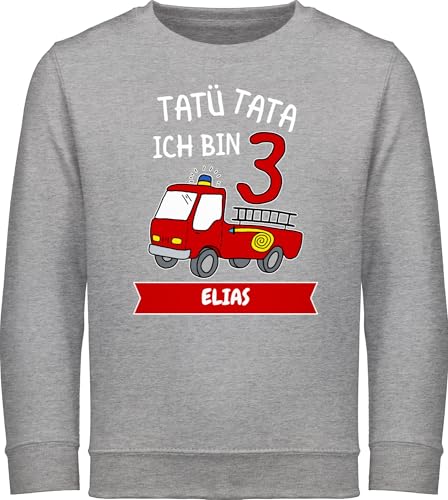 Sweater Kinder Sweatshirt Jungen Mädchen Pullover - 3. Geburtstag - Tatü Tata Ich bin 3 - Tatütata ich werde 3 Feuerwehrauto ist da - 116 (5/6 Jahre) - Grau meliert - jahre junge dritter pulli von Geschenk mit Namen personalisiert by Shirtracer