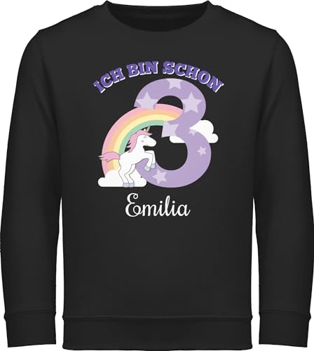 Sweater Kinder Sweatshirt Jungen Mädchen Pullover - 3. - Ich bin schon 3 - Einhorn Unicorn Fabelwesen - Dritter Geburtstag - 104 (3/4 Jahre) - Schwarz - jahre junge 3.geburtstag langarm von Geschenk mit Namen personalisiert by Shirtracer