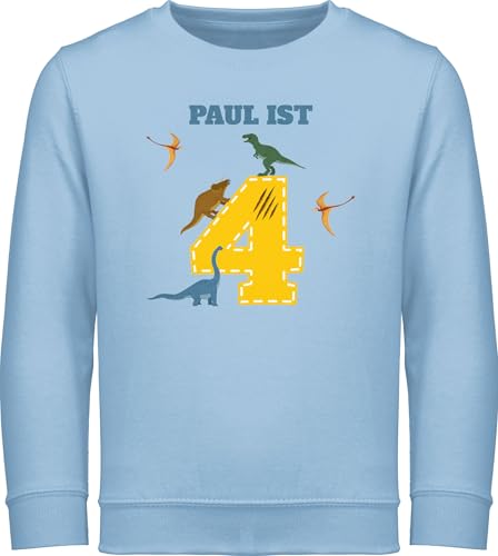 Sweater Kinder Sweatshirt Jungen Mädchen Pullover - 4. - 4 Geburtstag Dinosaurier Dino - 116 (5/6 Jahre) - Hellblau - personalisierte 4.Geburtstag ich Bin Jahre Name von Geschenk mit Namen personalisiert by Shirtracer