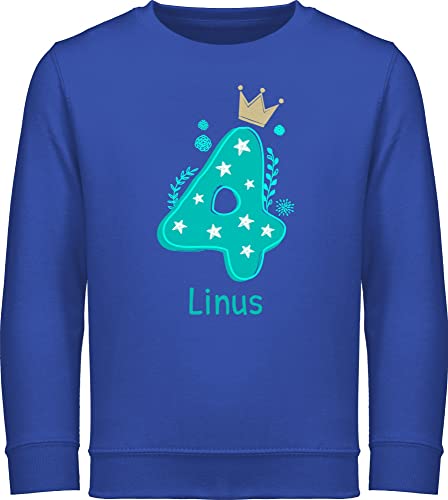 Sweater Kinder Sweatshirt Jungen Mädchen Pullover - 4. Geburtstag - 4 mit Krone und Name - 116 (5/6 Jahre) - Royalblau - personalisierte 4.Geburtstag Jahre kinderpullover Pulli Langarm Junge von Geschenk mit Namen personalisiert by Shirtracer