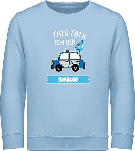 Sweater Kinder Sweatshirt Jungen Mädchen Pullover - 4. Geburtstag - Ich Bin 4 Polizei TatüTata ich werde 4 Polizeiauto - 116 (5/6 Jahre) - Hellblau - personalisierte 4.Geburtstag Jahre Name von Geschenk mit Namen personalisiert by Shirtracer