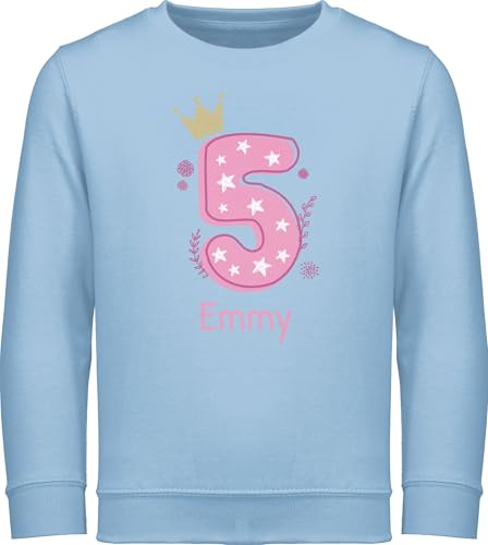 Sweater Kinder Sweatshirt Jungen Mädchen Pullover - 5. Geburtstag - 5 mit Name - 116 (5/6 Jahre) - Hellblau - Kind 5.Geburtstag Zahl reitpullover 5-jaehrige 5jährige kinderpullover Personalized von Geschenk mit Namen personalisiert by Shirtracer