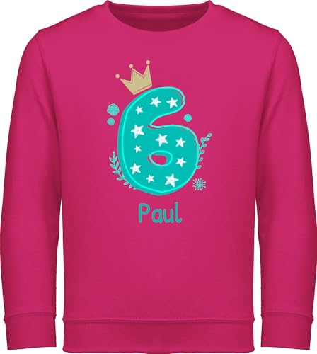 Sweater Kinder Sweatshirt Jungen Mädchen Pullover - 6. Geburtstag - 6 mit Krone und Name - 140 (9/11 Jahre) - Fuchsia - Jahre geburtstagspullover sechs Personalisieren reitpullover Pulli von Geschenk mit Namen personalisiert by Shirtracer