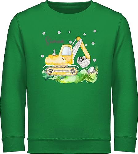 Sweater Kinder Sweatshirt Jungen Mädchen Pullover - Bagger I Baggerfahrer Geschenk - 104 (3/4 Jahre) - Grün - fahrzeugen baufahrzeug Name kinderpullover Fahrzeug Baustelle Pulli Fahrzeuge von Geschenk mit Namen personalisiert by Shirtracer