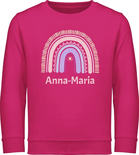 Sweater Kinder Sweatshirt Jungen Mädchen Pullover - Boho - Regenbogen - Name und Sonne - 140 (9/11 Jahre) - Fuchsia - personalisierte Kleidung Bohemian kinderpullover individuell Pulli Bedrucken von Geschenk mit Namen personalisiert by Shirtracer