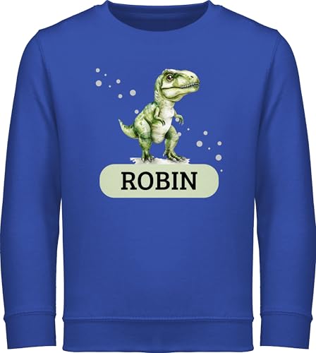 Sweater Kinder Sweatshirt Jungen Mädchen Pullover - Dino mit Name personalisiert I T Rex Geschenk Dinosaurier I Dinogeschenk - 116 (5/6 Jahre) - Royalblau - Pulli Tier Tieren saurier Dinosaur von Geschenk mit Namen personalisiert by Shirtracer