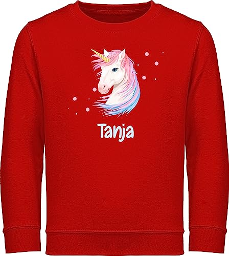 Sweater Kinder Sweatshirt Jungen Mädchen Pullover - Einhorn Unicorn - 104 (3/4 Jahre) - Rot - Name Pulli personalisierte und Motiv eigenem Maedchen personalisiertes personalisierung Geschenke für von Geschenk mit Namen personalisiert by Shirtracer