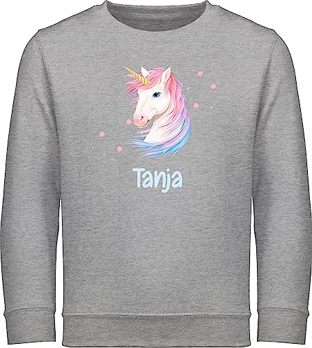 Sweater Kinder Sweatshirt Jungen Mädchen Pullover - Einhorn Unicorn - 128 (7/8 Jahre) - Grau meliert - Name personalisierte und eigenem Geschenke für einem Motiv personalisierung einhörner Pulli von Geschenk mit Namen personalisiert by Shirtracer