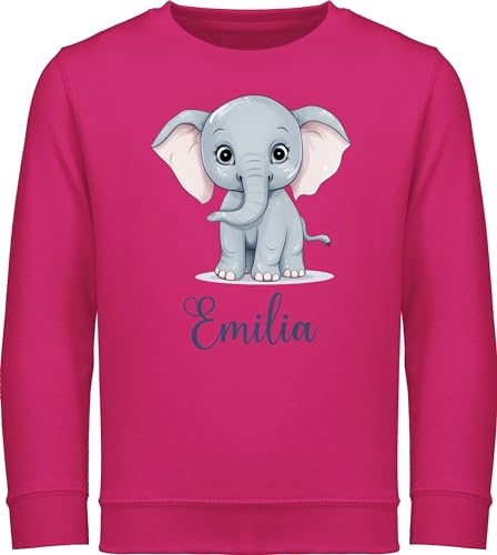 Sweater Kinder Sweatshirt Jungen Mädchen Pullover - Elefant Dickhäuter Rüsseltier mit Namen - Tiermotiv Zootier - 152 (12/13 Jahre) - Fuchsia - Elefanten Geschenke Sweatshirts elefantenmotiv von Geschenk mit Namen personalisiert by Shirtracer
