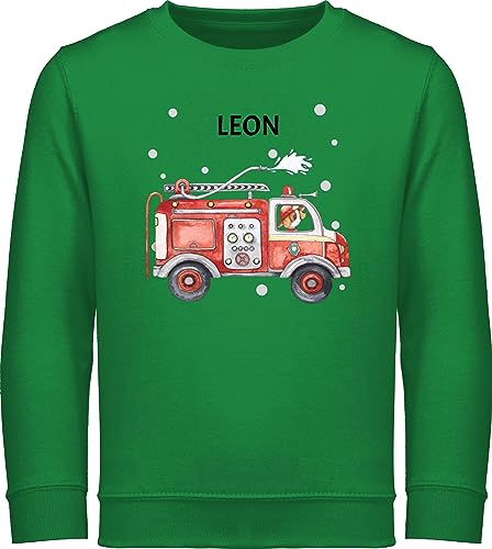 Sweater Kinder Sweatshirt Jungen Mädchen Pullover - Feuerwehr Auto I Feuerwehrauto I 112 I Fire Truck I Löschfahrzeug - 116 (5/6 Jahre) - Grün - junge jugendfeuerwehr feuerwehrautos pulli name von Geschenk mit Namen personalisiert by Shirtracer