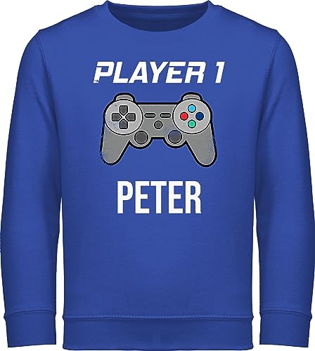 Sweater Kinder Sweatshirt Jungen Mädchen Pullover - Gaming - Player 1 Controller Spieler Eins Zocker Gamer Daddeln Partner Partnerin Geschenk - 152 (12/13 Jahre) - Royalblau - zocken Game Name für von Geschenk mit Namen personalisiert by Shirtracer