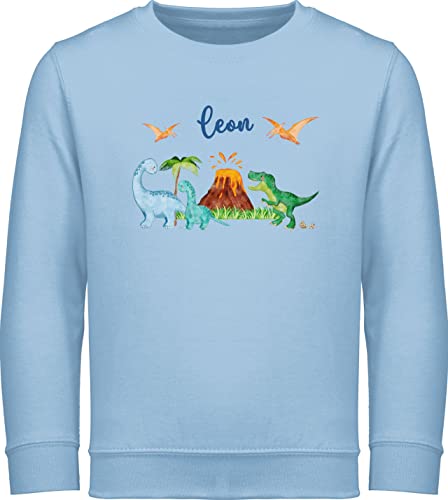 Sweater Kinder Sweatshirt Jungen Mädchen Pullover - Geschenk Dinosaurier personalisiert mit Name I Dino I Dinos - 140 (9/11 Jahre) - Hellblau - Pulli Tier trex kinderkleidung Tieren Kita Baumwolle von Geschenk mit Namen personalisiert by Shirtracer