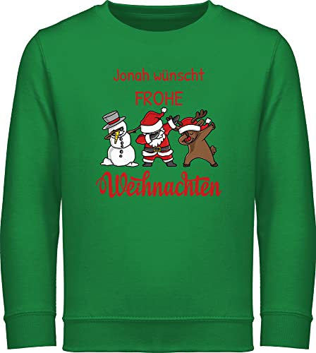 Sweater Kinder Sweatshirt Jungen Mädchen Pullover - Geschenke - Dabbing Santa Figuren Frohe Weihnachten - Wunschtext - 140 (9/11 Jahre) - Grün - Weihnachtspullover Junge 152 Weihnachts von Geschenk mit Namen personalisiert by Shirtracer