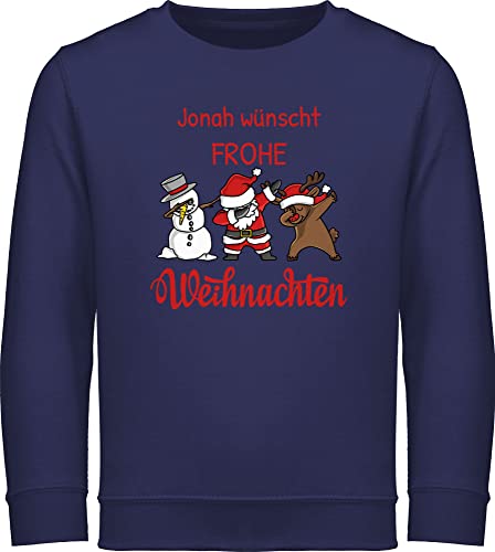 Sweater Kinder Sweatshirt Jungen Mädchen Pullover - Geschenke - Dabbing Santa Figuren Frohe Weihnachten - Wunschtext - 140 (9/11 Jahre) - Navy Blau - Weihnachtspullover Junge 152 Weihnachts von Geschenk mit Namen personalisiert by Shirtracer
