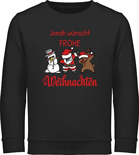 Sweater Kinder Sweatshirt Jungen Mädchen Pullover - Geschenke - Dabbing Santa Figuren Frohe Weihnachten - Wunschtext - 152 (12/13 Jahre) - Schwarz - weihnachtspulli Jungs Weihnachts weihnachtsmotiv von Geschenk mit Namen personalisiert by Shirtracer