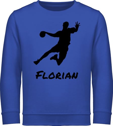 Sweater Kinder Sweatshirt Jungen Mädchen Pullover - Geschenke Handball - Handballer Silhouette mit Name - 140 (9/11 Jahre) - Royalblau - zubehör personalisiertes von wm von Geschenk mit Namen personalisiert by Shirtracer