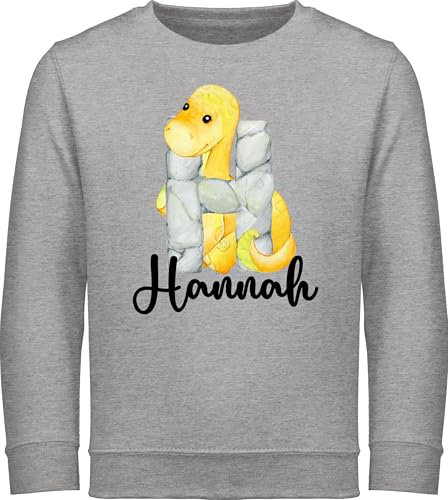 Sweater Kinder Sweatshirt Jungen Mädchen Pullover - Individuelles Name für Junge - Dino Dinos Dinosaurier Anfangsbuchstabe - 140 (9/11 Jahre) - Grau meliert - buchstaben reitpullover von Geschenk mit Namen personalisiert by Shirtracer