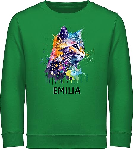 Sweater Kinder Sweatshirt Jungen Mädchen Pullover - Katze Cat Citten Katzen Cats Katzenlieberhaber - 152 (12/13 Jahre) - Grün - katzenmotiv name mädchenpullover katzenmotiven pulli von Geschenk mit Namen personalisiert by Shirtracer
