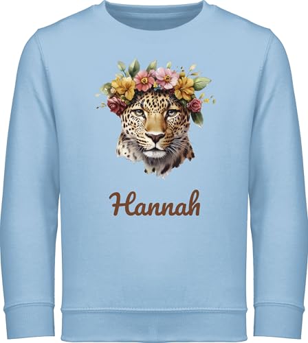 Sweater Kinder Sweatshirt Jungen Mädchen Pullover - Leopard - Leopardenmotiv | Geschenk für Raubkatzenliebhaber | Tierfreunde | Raubkatze - 128 (7/8 Jahre) - Hellblau - kinderkleidung Leoparden von Geschenk mit Namen personalisiert by Shirtracer
