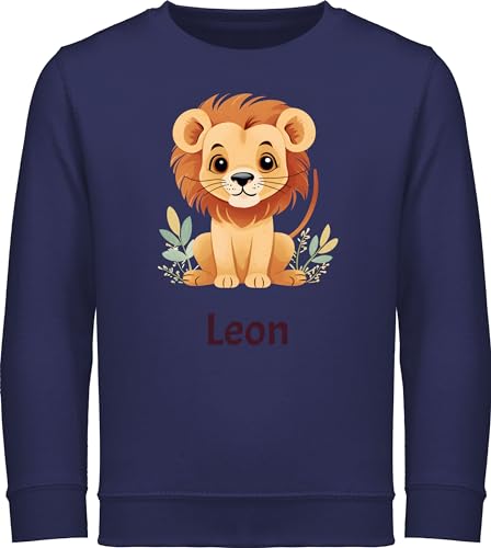 Sweater Kinder Sweatshirt Jungen Mädchen Pullover - Löwen - Süßer Löwe Wildtiere König der Tiere Lion - 104 (3/4 Jahre) - Navy Blau - löwenmotiv name kinderpullover tier pulli leo langarm von Geschenk mit Namen personalisiert by Shirtracer