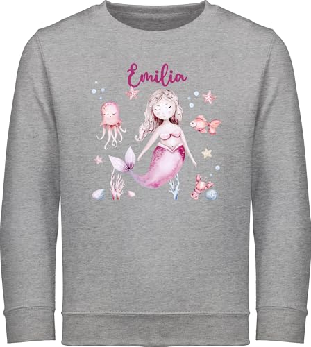 Sweater Kinder Sweatshirt Jungen Mädchen Pullover - Meerjungfrau Nymphe Nixe - 128 (7/8 Jahre) - Grau meliert - meerjungfrauen nymph pulli personalisierte motiv kindersweatshirts und eigenem von Geschenk mit Namen personalisiert by Shirtracer