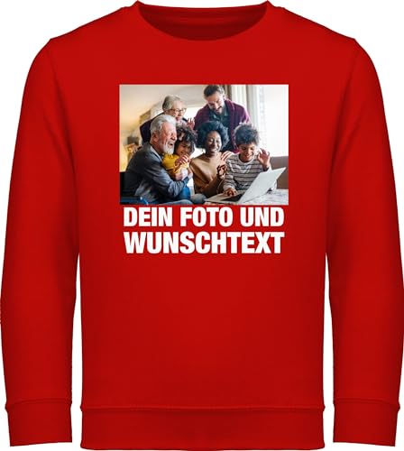 Sweater Kinder Sweatshirt Jungen Mädchen Pullover - Geschenk mit Bild I eigenem Foto I Name I eigener Text I Wunschtext - 116 (5/6 Jahre) - Rot - Pullover-Design selbst drucken Logo Pulli einem von Geschenk mit Namen personalisiert by Shirtracer