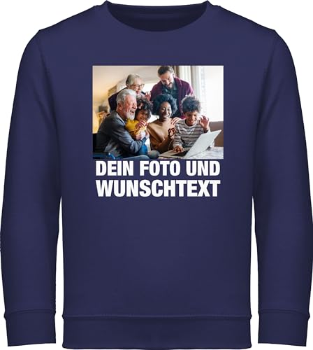Sweater Kinder Sweatshirt Jungen Mädchen Pullover - Geschenk mit Bild I eigenem Foto I Name I eigener Text I Wunschtext - 152 (12/13 Jahre) - Navy Blau - Pullover-Design selbst drucken Logo Pulli von Geschenk mit Namen personalisiert by Shirtracer