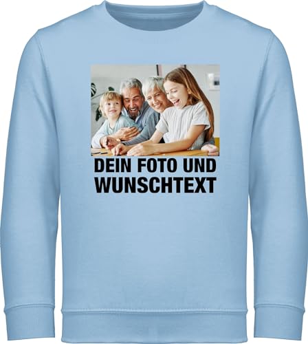 Sweater Kinder Sweatshirt Jungen Mädchen Pullover - Mit Foto I Eigenem Bild I Text I Name I Wunschtext - 140 (9/11 Jahre) - Hellblau - einem selbst drucken Photo Pulli von Geschenk mit Namen personalisiert by Shirtracer