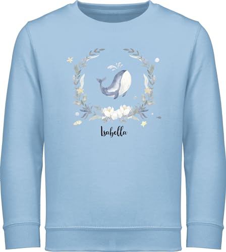 Geschenk mit Namen personalisiert by Shirtracer Sweater Kinder Sweatshirt Jungen Mädchen Pullover - Süßer Wal Walfisch - 140 (9/11 Jahre) - Hellblau - wale Name von Geschenk mit Namen personalisiert by Shirtracer