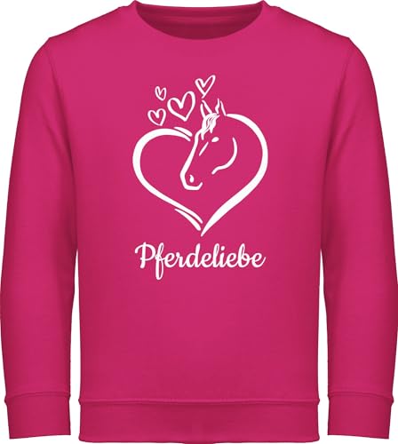 Sweater Kinder Sweatshirt Jungen Mädchen Pullover - Pferd Pferde - Pferdeportrait - mit Wunschtext - 140 (9/11 Jahre) - Fuchsia - personalisierte Pulli reiten Reiter kinderpullover personalisierter von Geschenk mit Namen personalisiert by Shirtracer