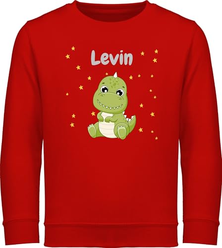 Sweater Kinder Sweatshirt Jungen Mädchen Pullover - Süßer Dino Dinosaurier Dinosaurus Dinomotiv - 116 (5/6 Jahre) - Rot - Pulli Tier Tieren saurier Dinosaur Name personalisierte Dinosaurs von Geschenk mit Namen personalisiert by Shirtracer
