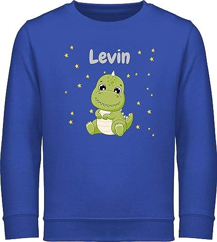 Sweater Kinder Sweatshirt Jungen Mädchen Pullover - Süßer Dino Dinosaurier Dinosaurus Dinomotiv - 128 (7/8 Jahre) - Royalblau - Pulli Tier Tieren saurier Dinosaur Name personalisierte Dinosaurs von Geschenk mit Namen personalisiert by Shirtracer